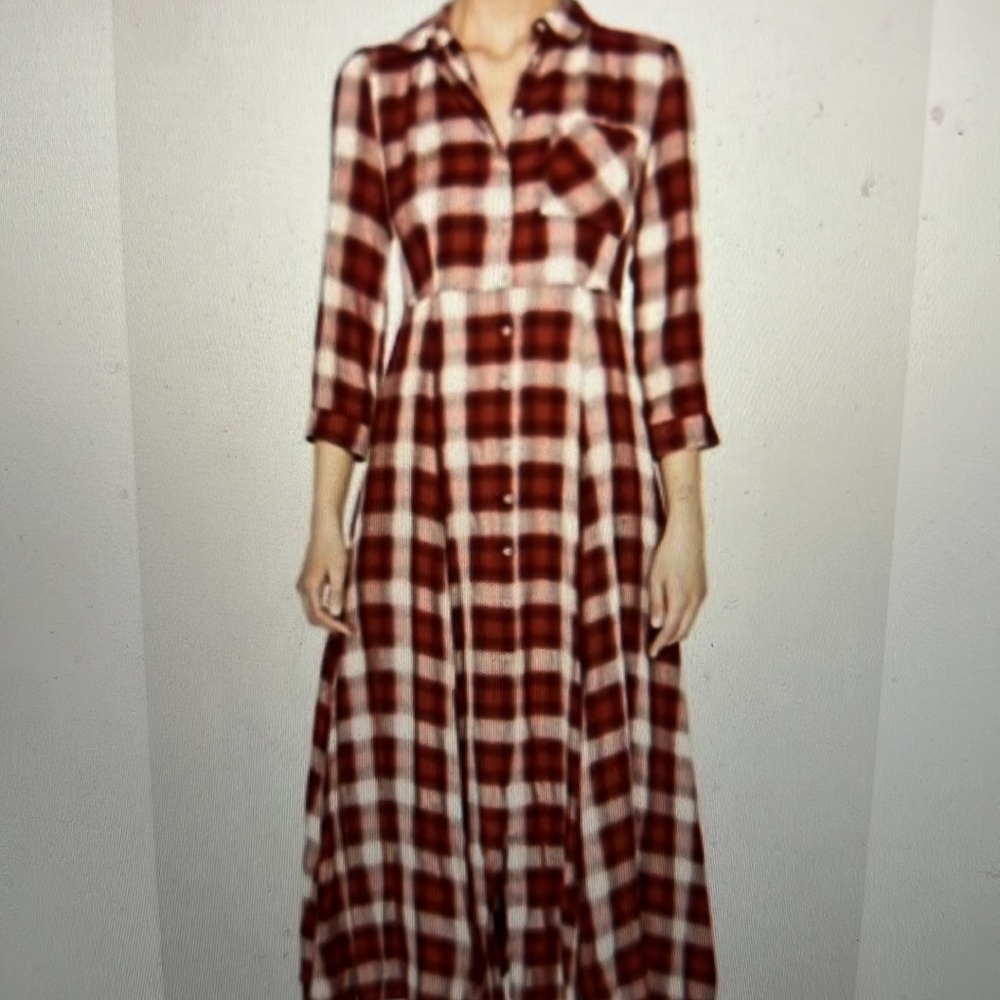 Zara Maxi plaid button down Check dress size XS NWT Long Sleeve